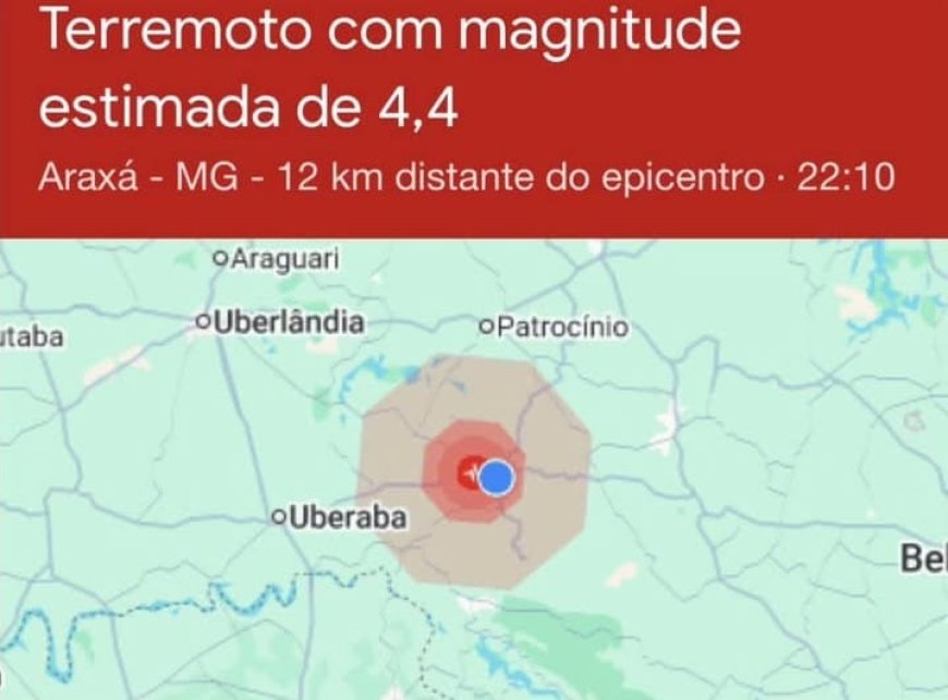 Terremoto de magnitude 4.4, na noite desta sexta-feira, assusta os moradores de Araxá